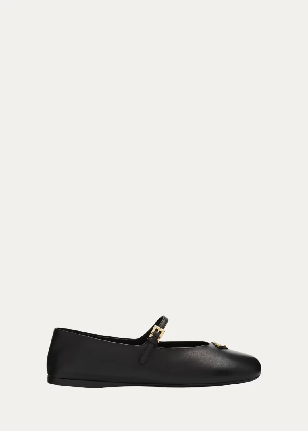 Triangle Logo Leather Mary Jane Ballerina Flats by Prada
