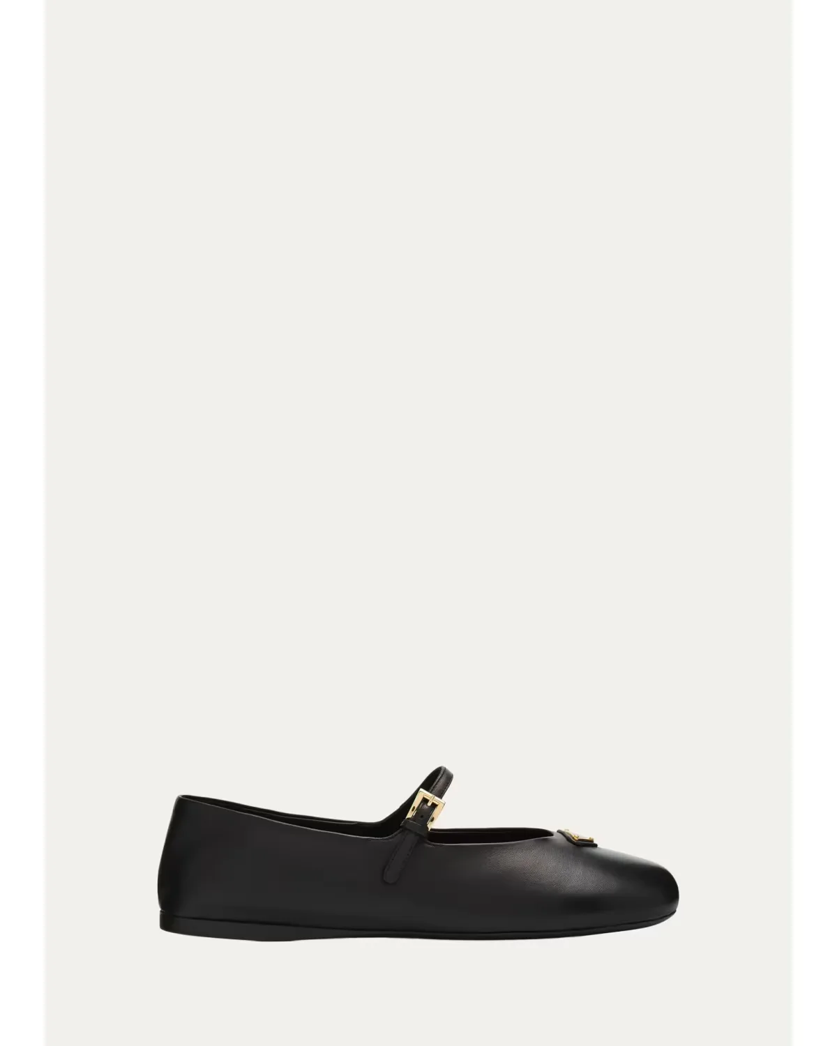 Triangle Logo Leather Mary Jane Ballerina Flats by Prada