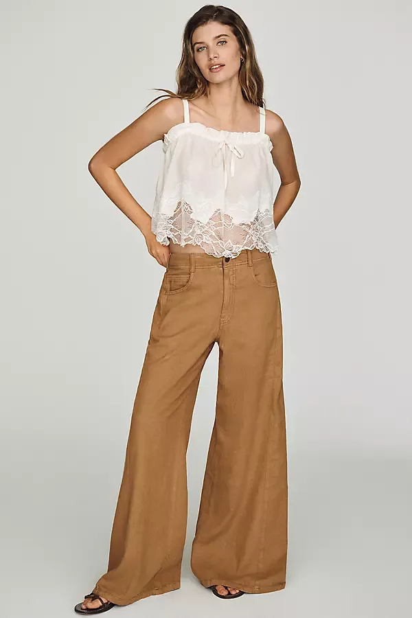 Adi Linen Blend Mid-Rise Flare Pants