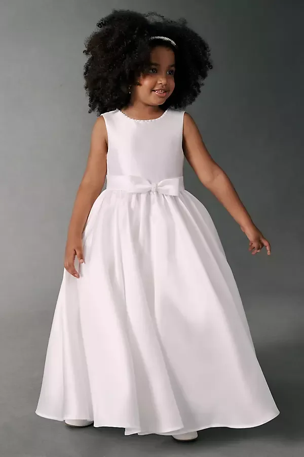Satin Pearl Bow Flower Girl Dress by Princess Daliana