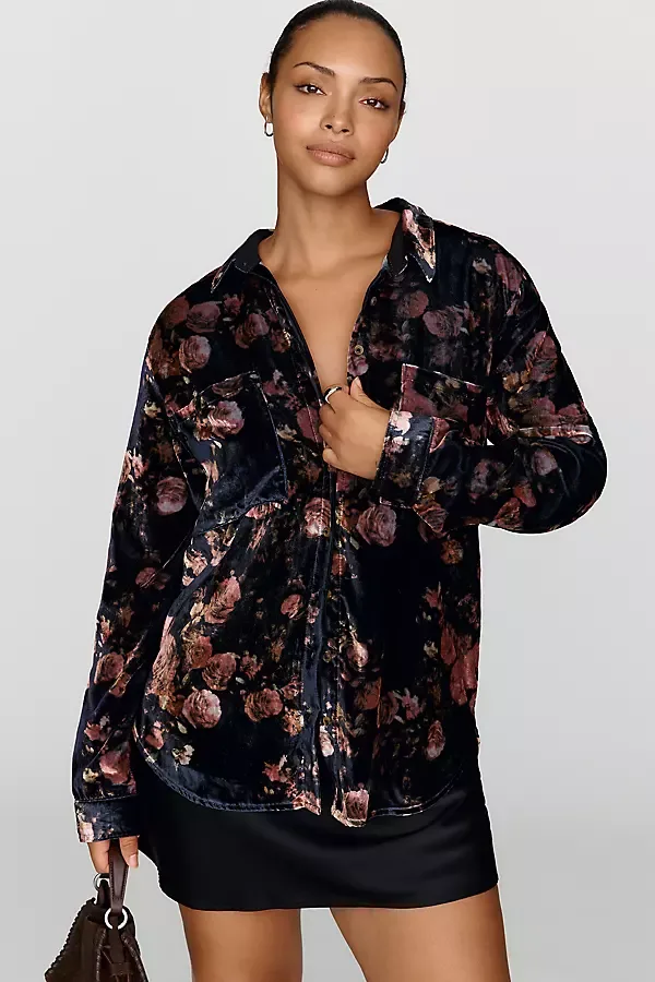 Hadley Velvet Relaxed Buttondown Shirt by Pilcro