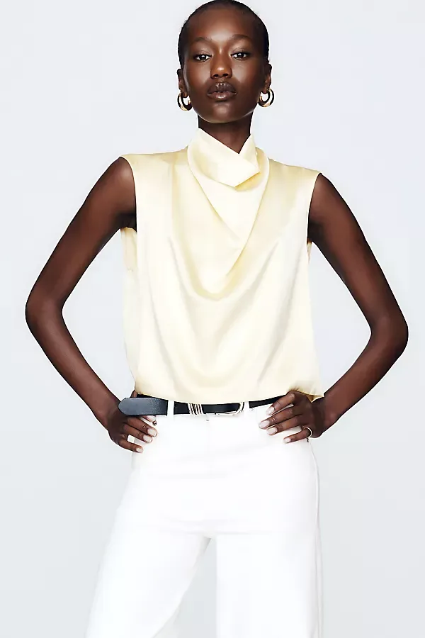 Stretch Silk Cowl Neck Top