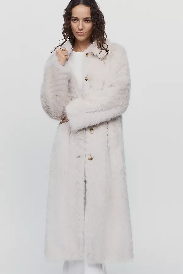 Faux Fur Channeled Long Coat Jacket by Maeve