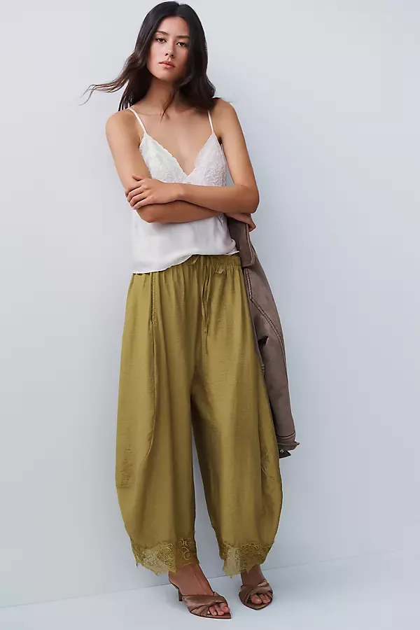 Reverie Lace Trim Tapered Pants by Anthropologie