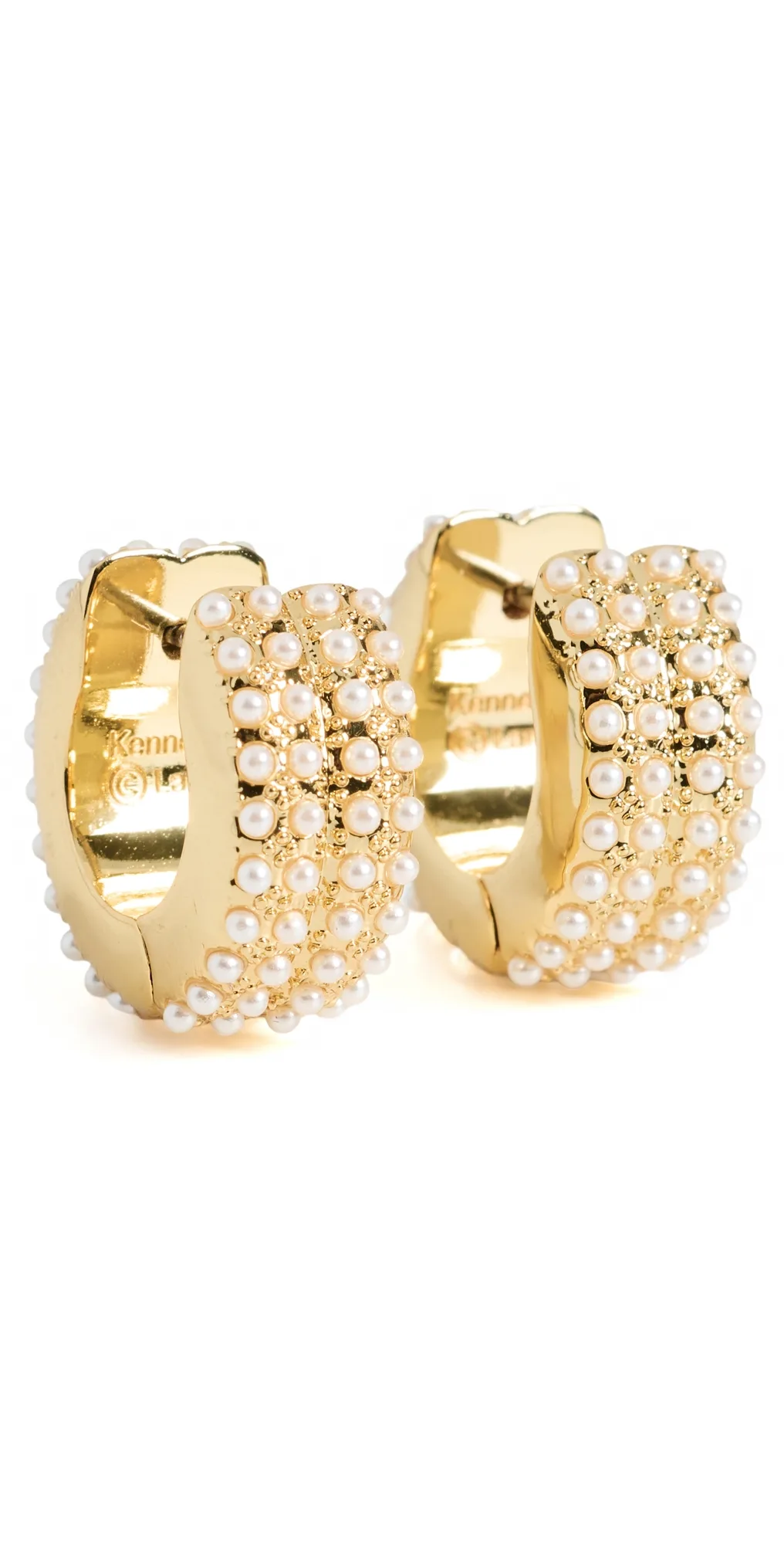 Gold/ Pearl Pave Huggie Hoop by Kenneth Jay Lane