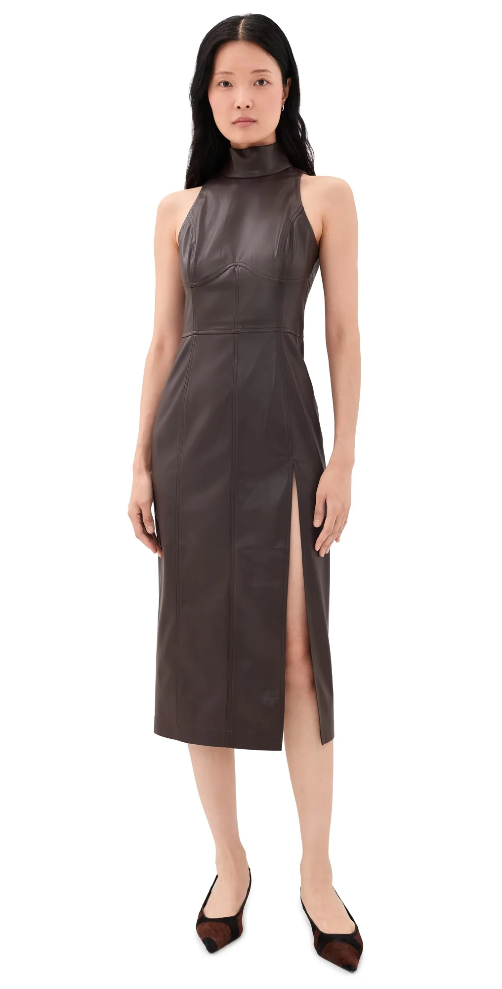 Faux Leather Mock Sleeveless Slit Dress by Susana Monaco