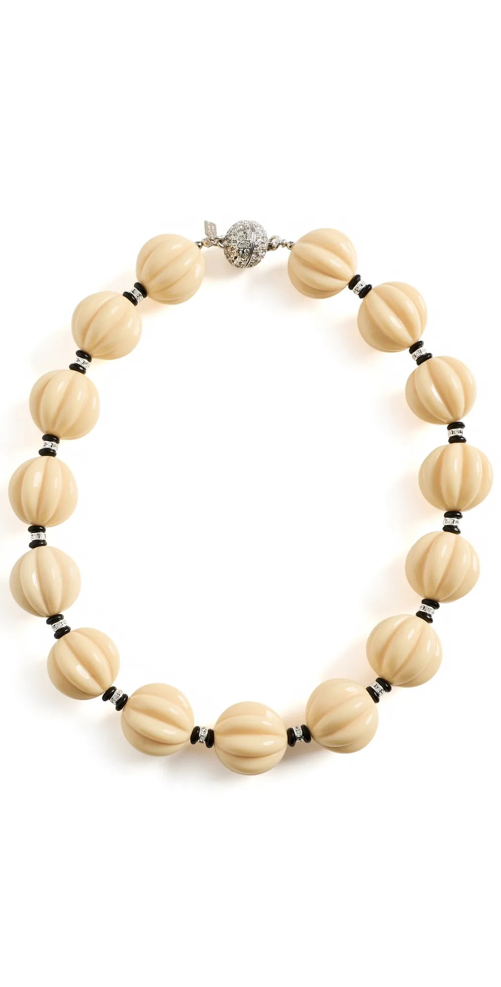 Carved Ivory Bead Pave Clasp Necklace by Kenneth Jay Lane