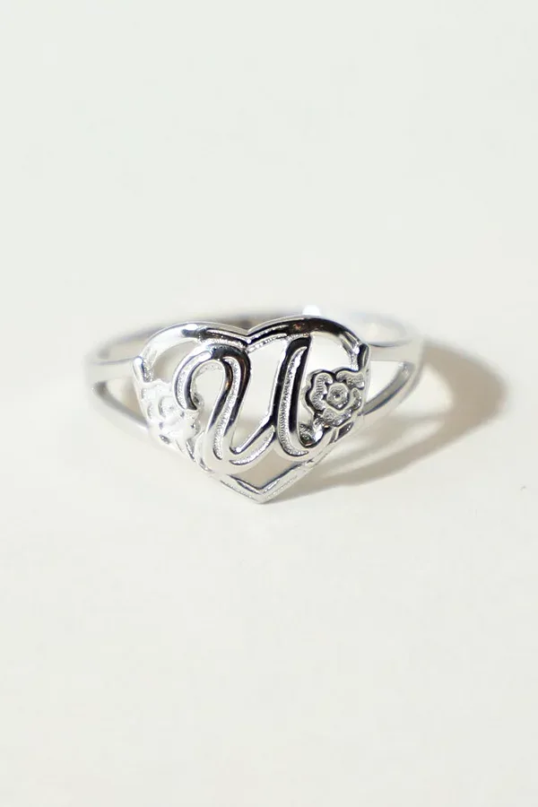 Silver Cutout Flower Heart Letter Ring by The M Jewelers