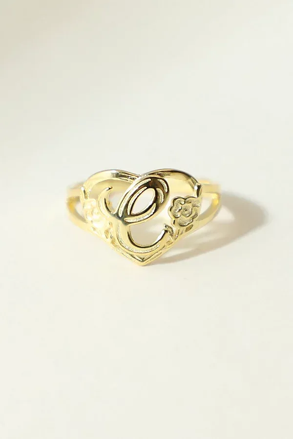 Gold Cutout Flower Heart Letter Ring by The M Jewelers