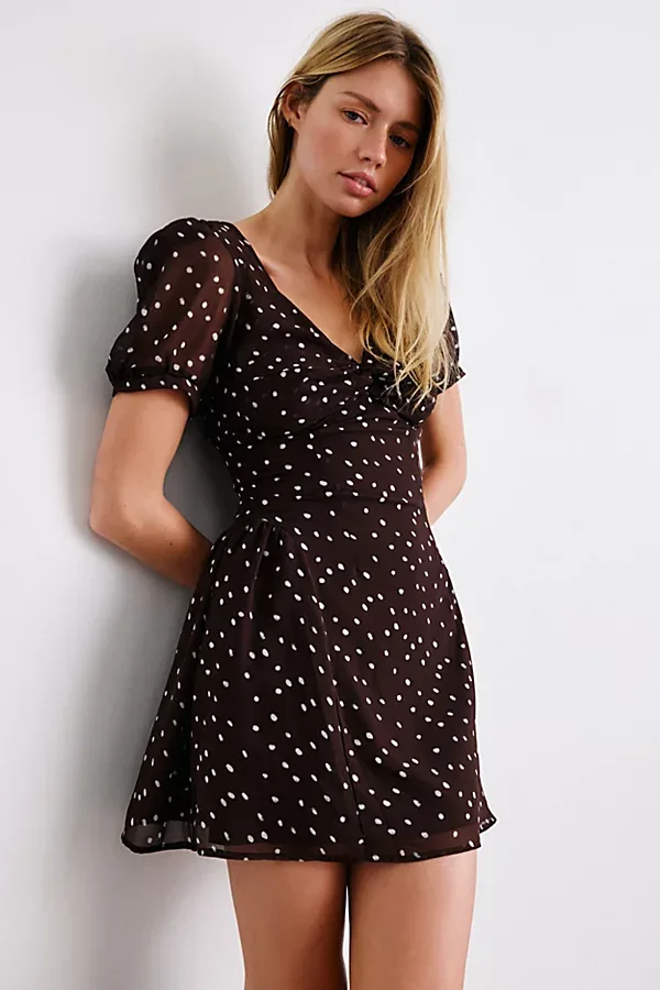 Sweet Spots Puff Sleeve Mini Dress by Glamorous