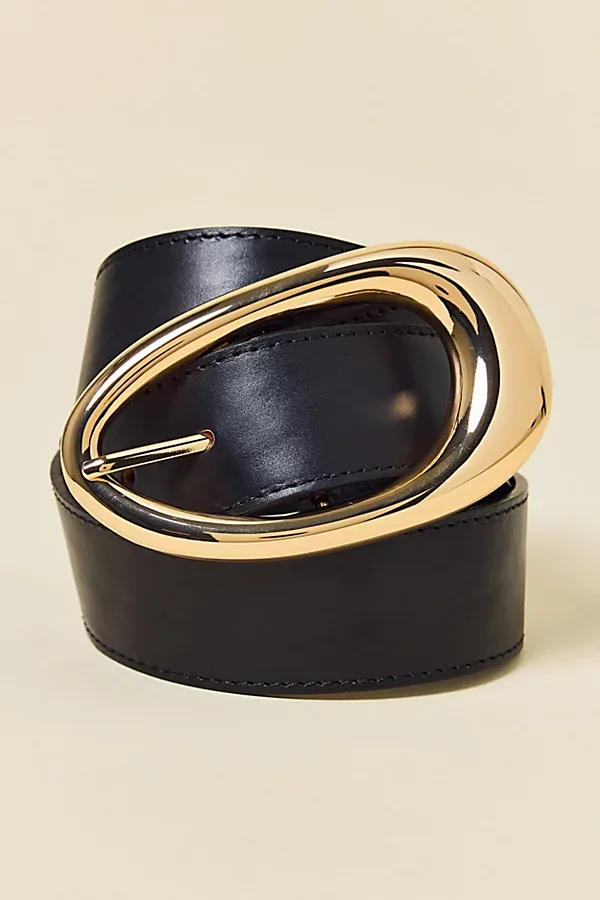 Abstract Oval Buckle Wide Leather Belt by BDG