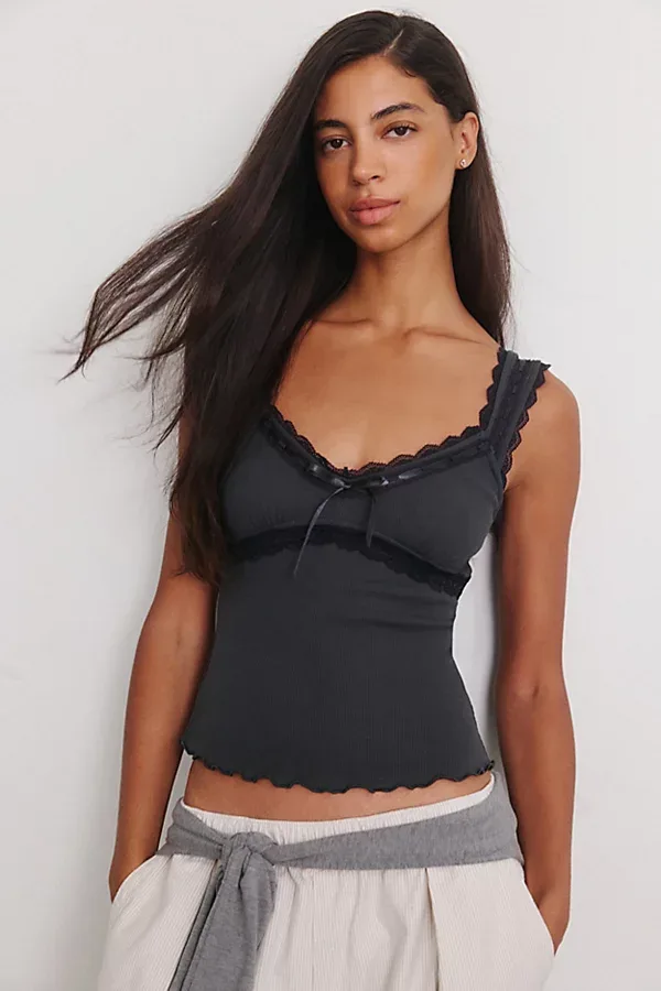 Eliza Ribbon + Lace Trim Tank Top by BDG