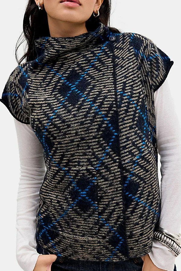 Checked Out Asymmetric Wrap Funnel Neck Vest Jacket by BDG