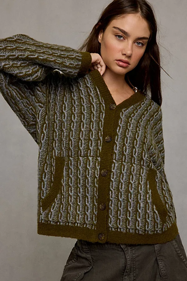 Anson Cable Knit Oversized Hooded Cardigan by BDG