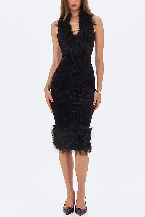 Onalee Croc-Embossed Velvet Fur Midi Dress by Miss Circle