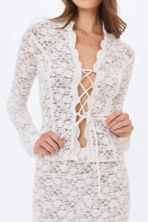 Prynn Brushed Lace Front-Tie Top by Miss Circle