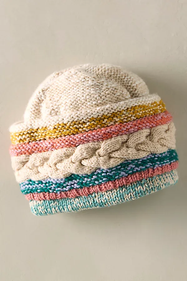Cable Fold Up Beanie by French Knot