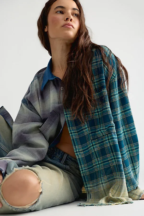 The Tales Half N Half Flannel Button Down Top by The Tales