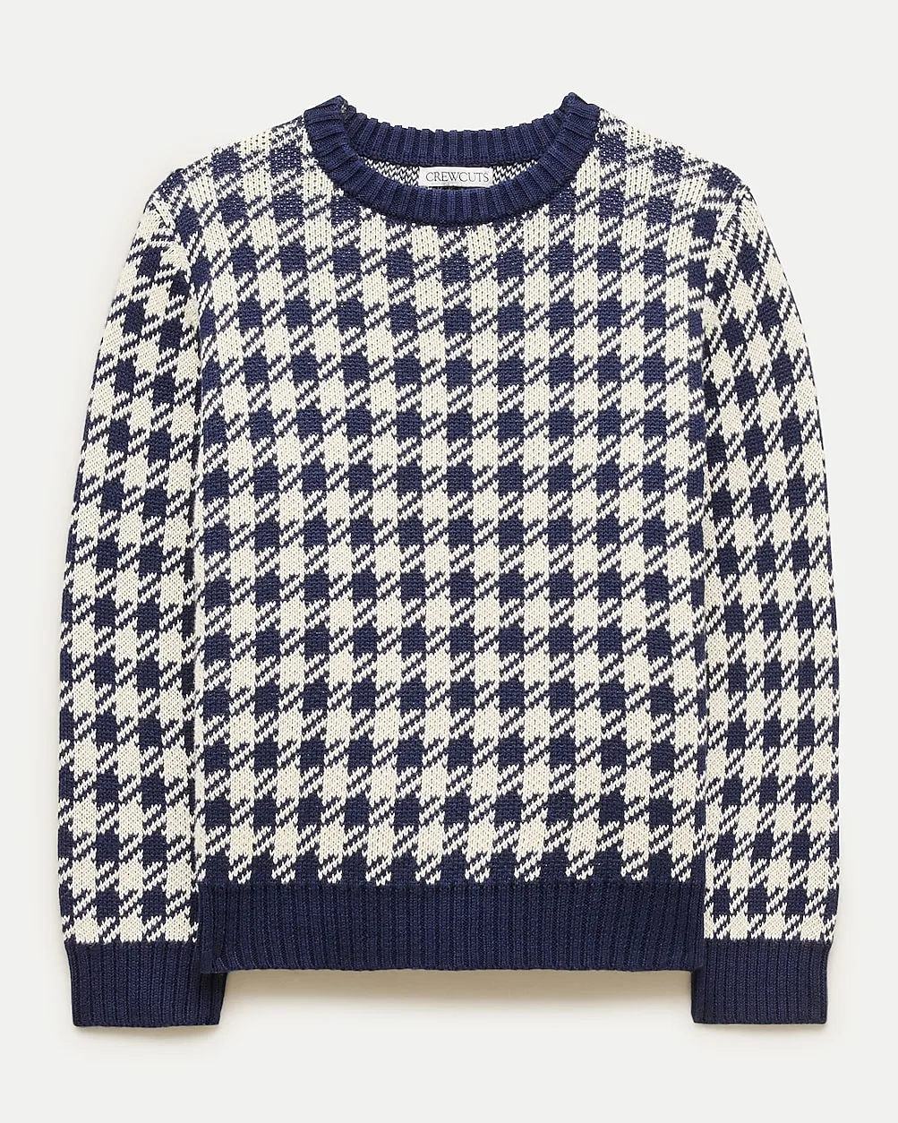 Cotton Crewneck Sweater in Check Print by J.Crew