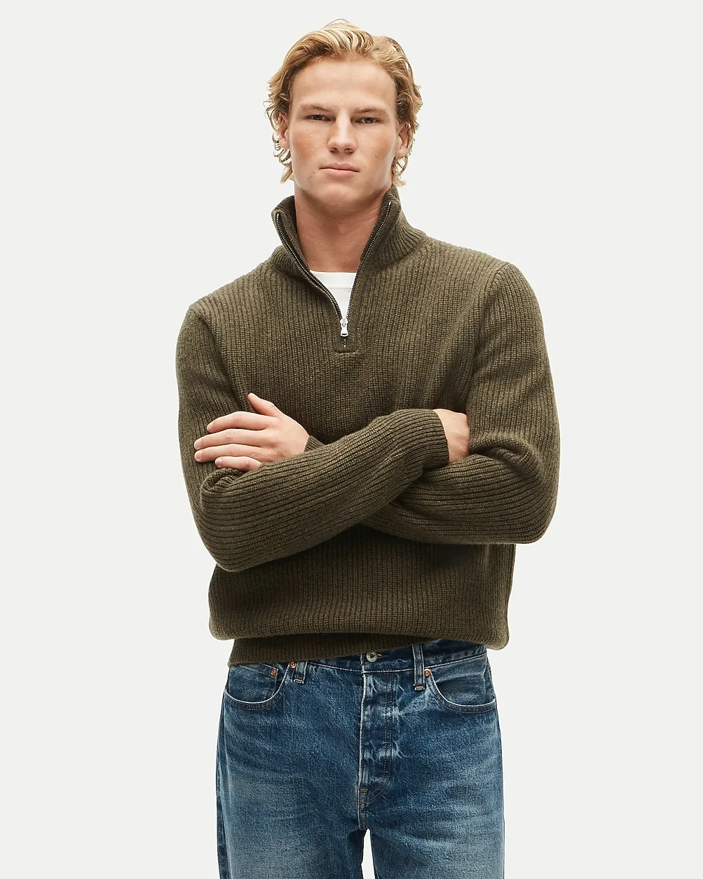 Quarter-Zip Sweater in Ribbed Wool by J.Crew