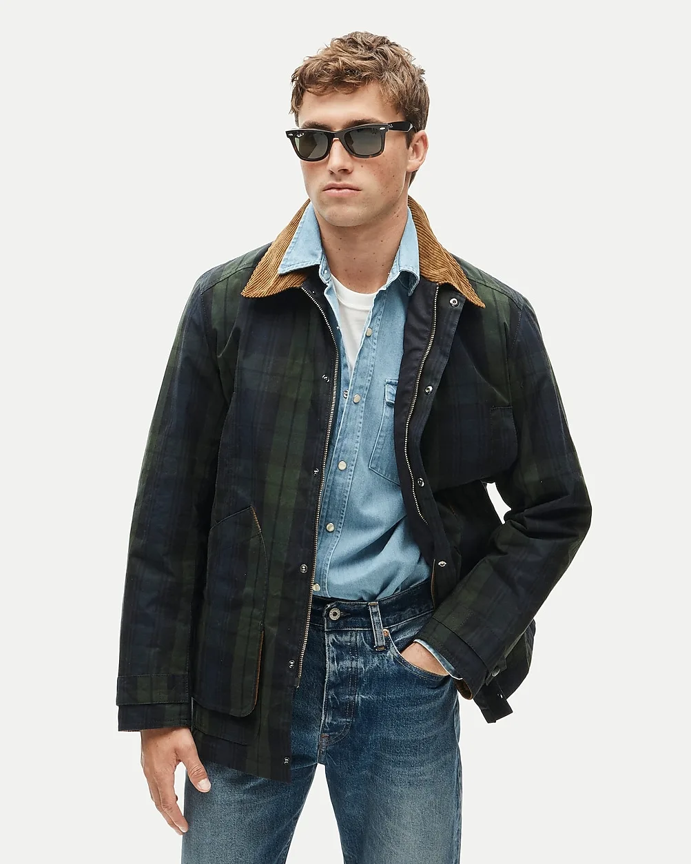 Barbour x J.Crew Barn Jacket in Black Watch Waxed Cotton by J.Crew
