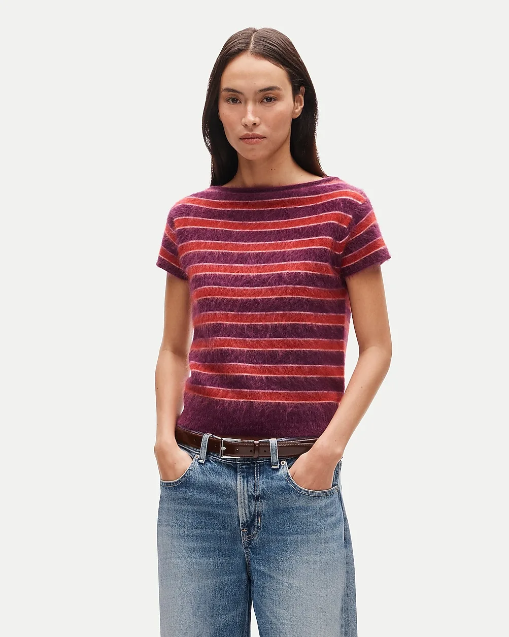 Brushed Cashmere Boatneck Sweater in Stripe by J.Crew