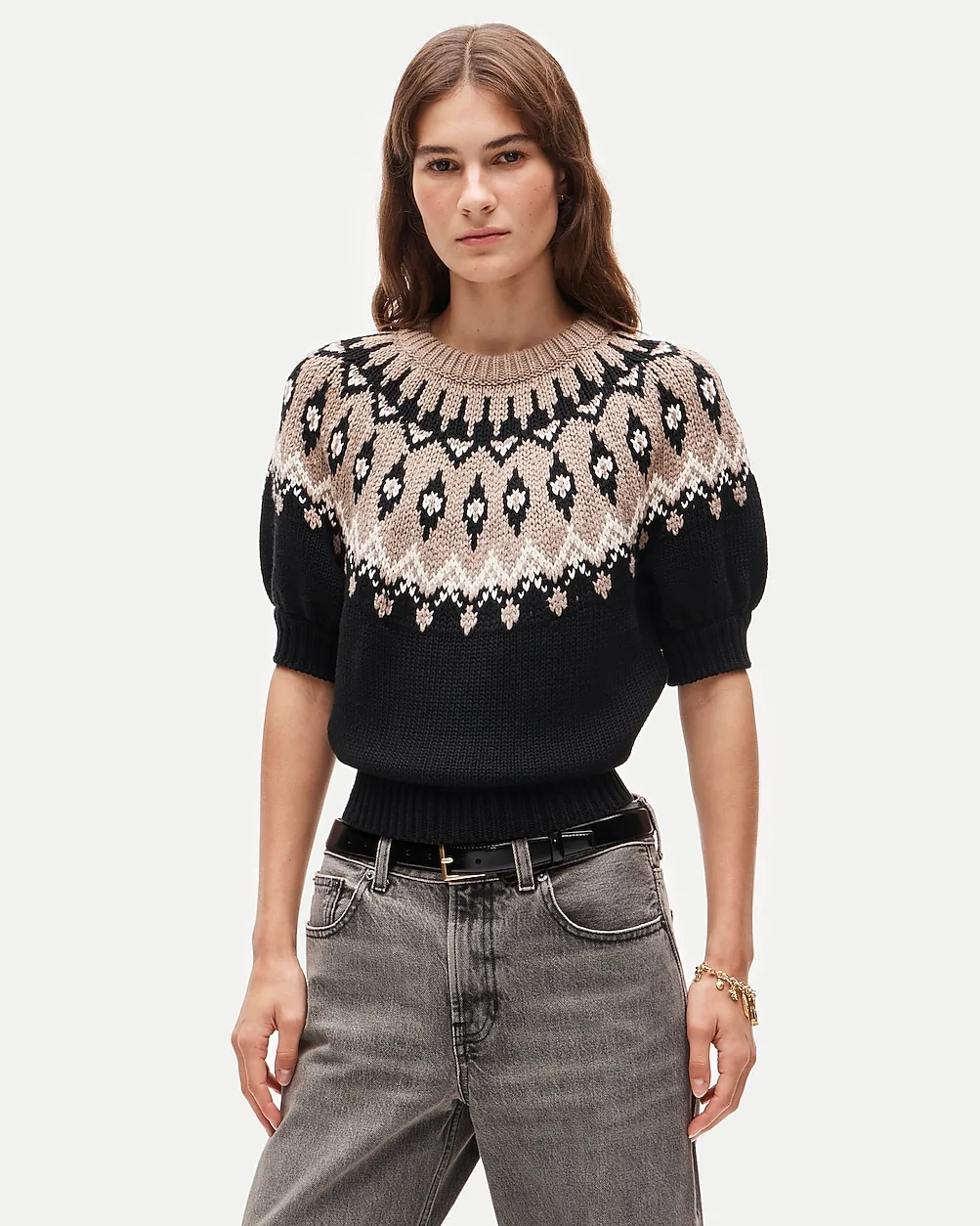 Short-Sleeve Fair Isle Sweater in Cotton by J.Crew