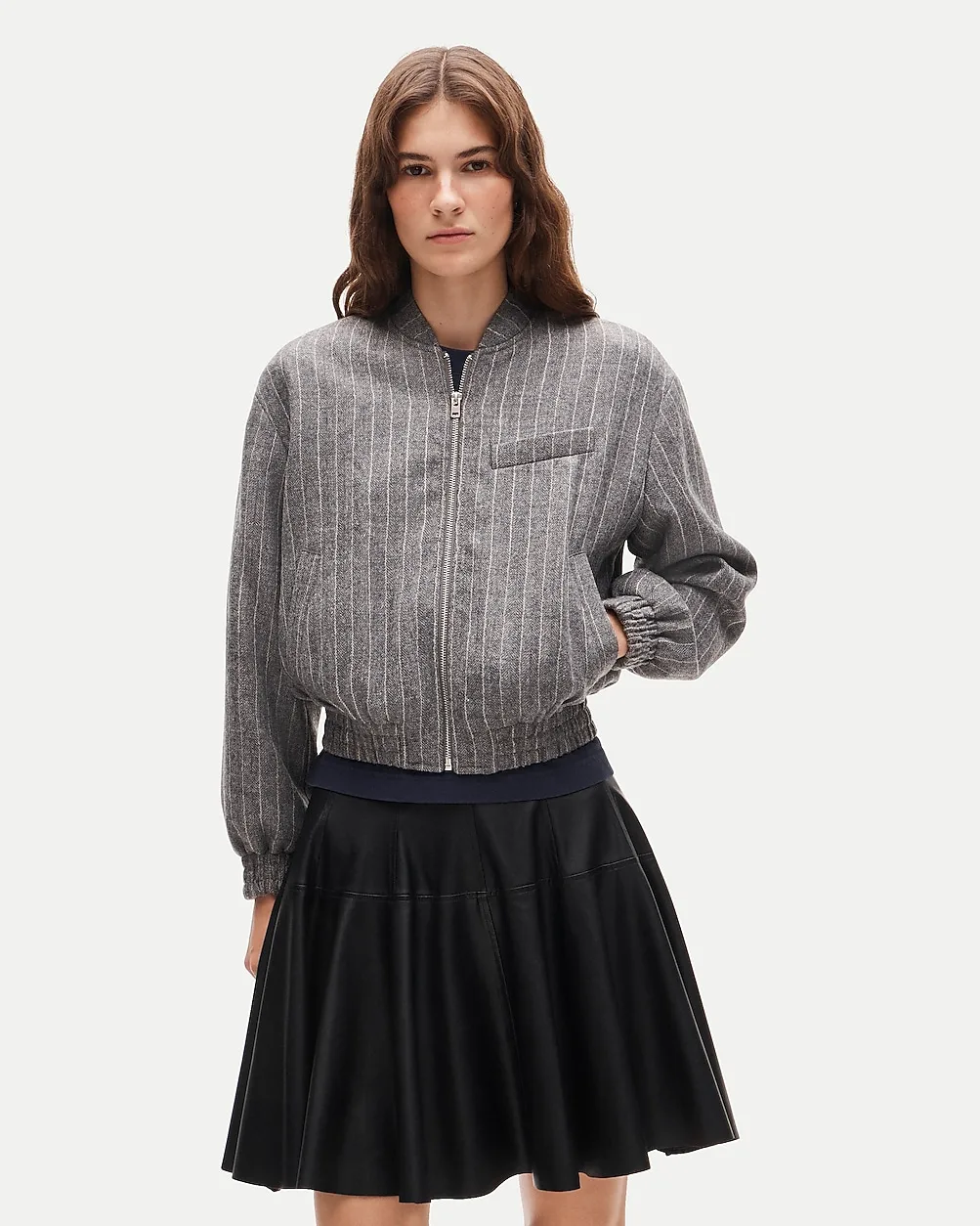 Bomber Jacket in Pinstriped Wool by J.Crew
