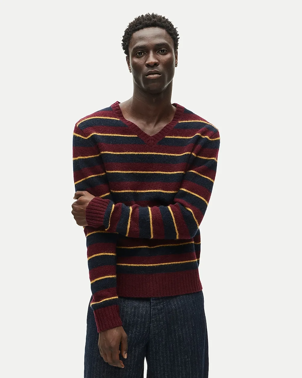 Soft-Washed Wool V-Neck Sweater in Stripe by J.Crew