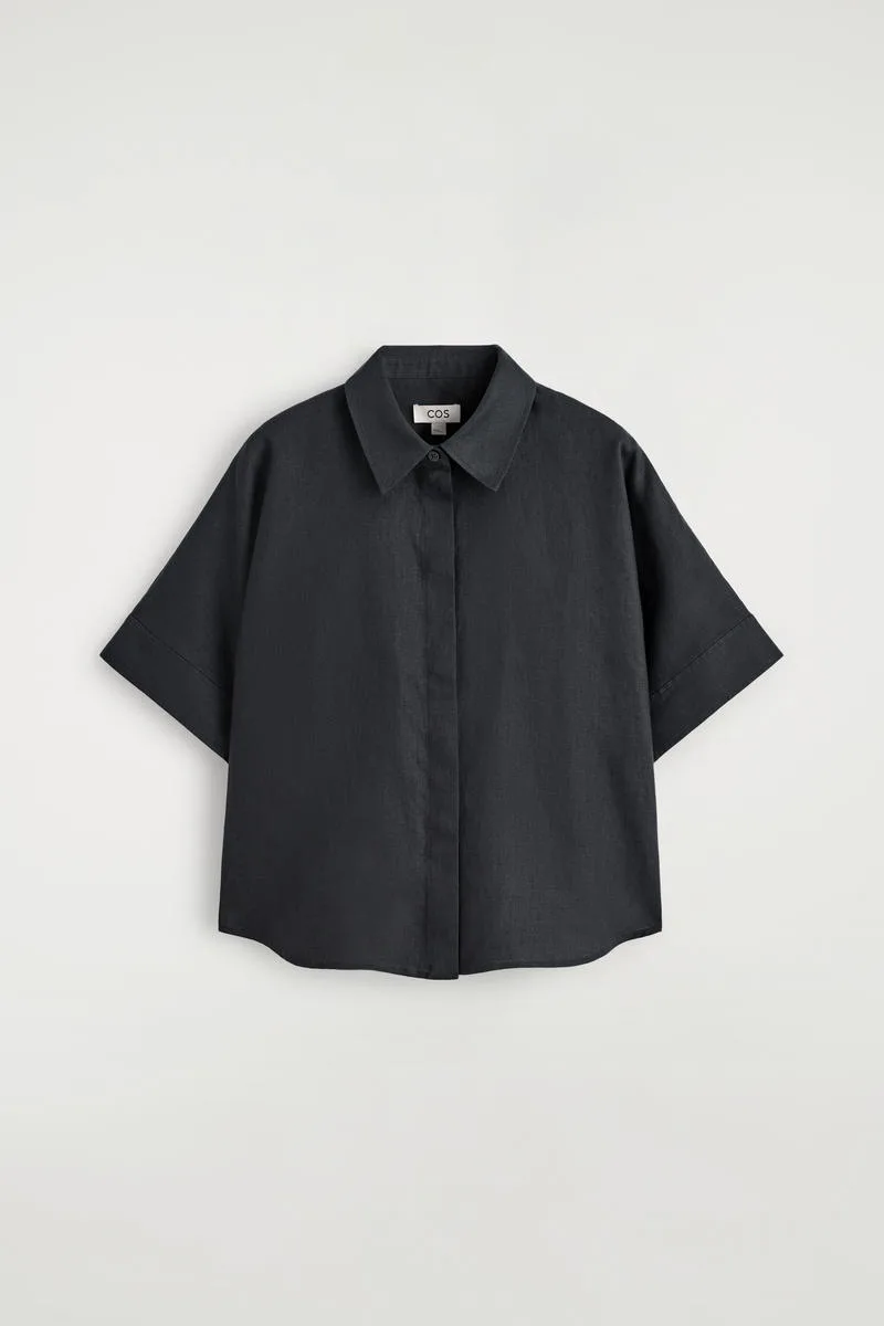 Oversized Short-Sleeved Linen Shirt
