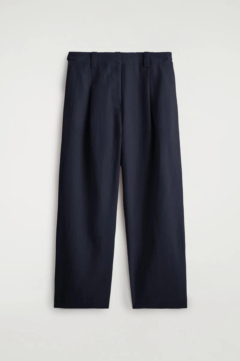 Buckle-Detail Linen Barrel-Leg Pants by COS