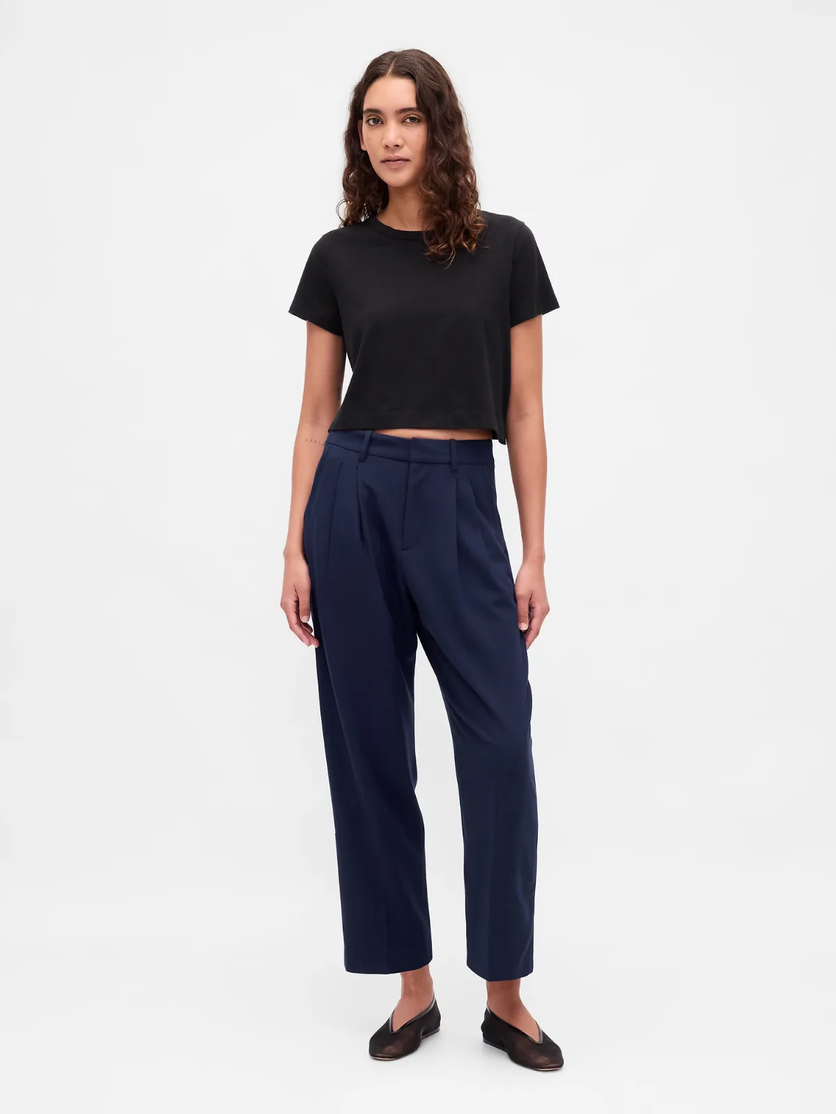 365 High Rise Brushed Twill Taper Ankle Trousers by Gap