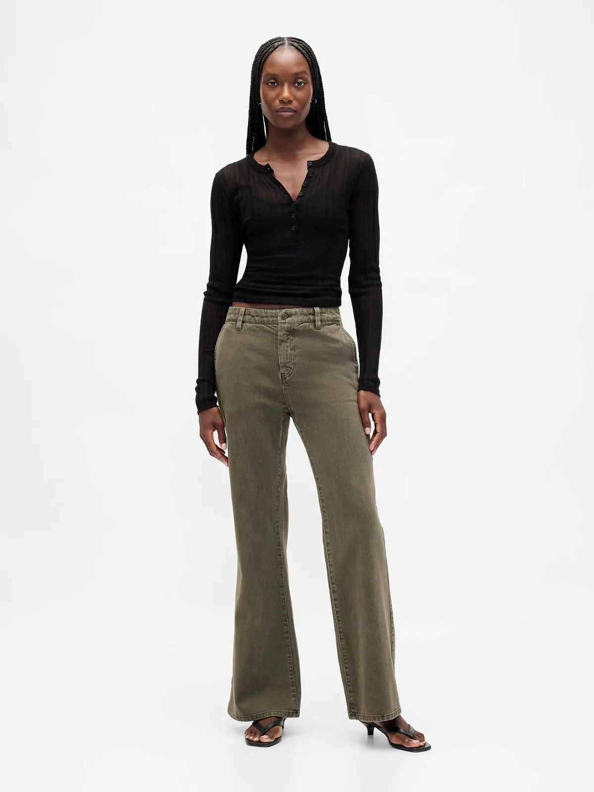 Low Rise Relaxed Flare Khakis by Gap