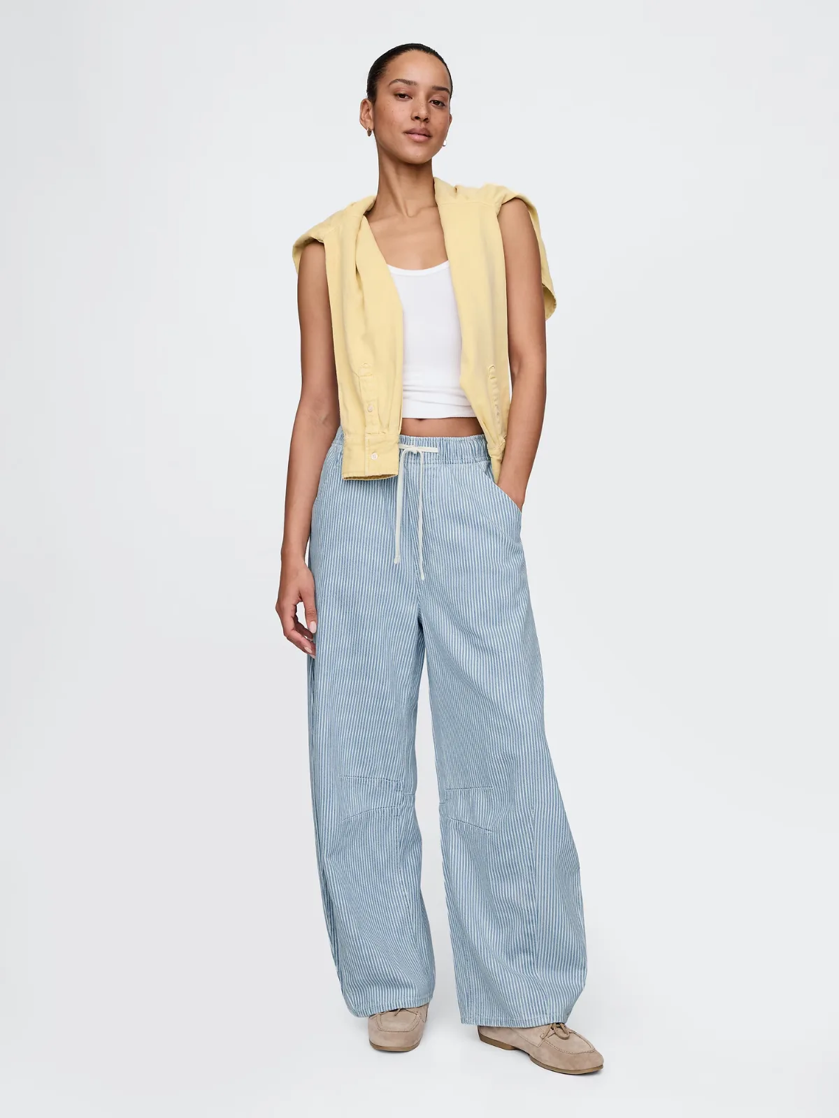 Mid Rise UltraSoft Denim Stripe Easy Horseshoe Jeans by Gap