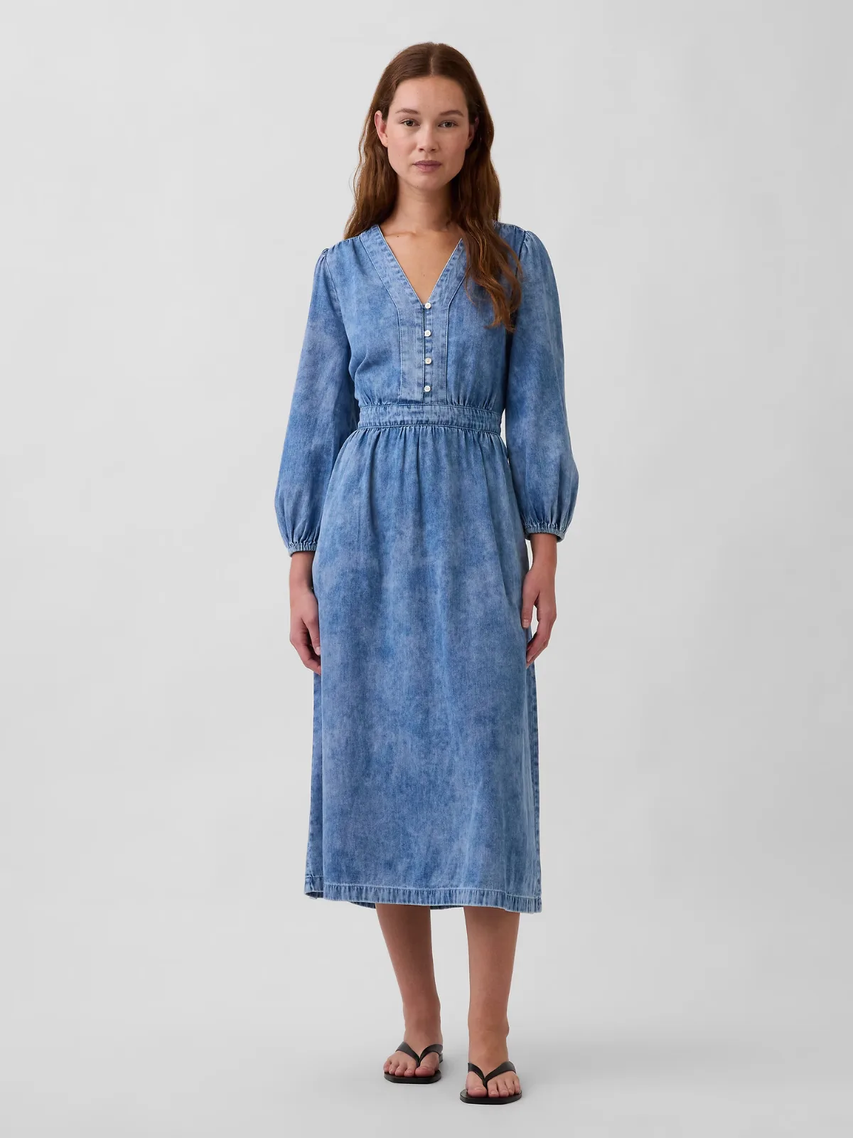 Denim Pieced-Waist Midi Dress