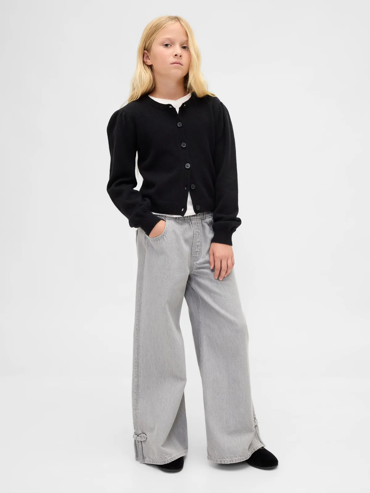 Low Rise Bow Split-Hem Baggy Jeans by Gap