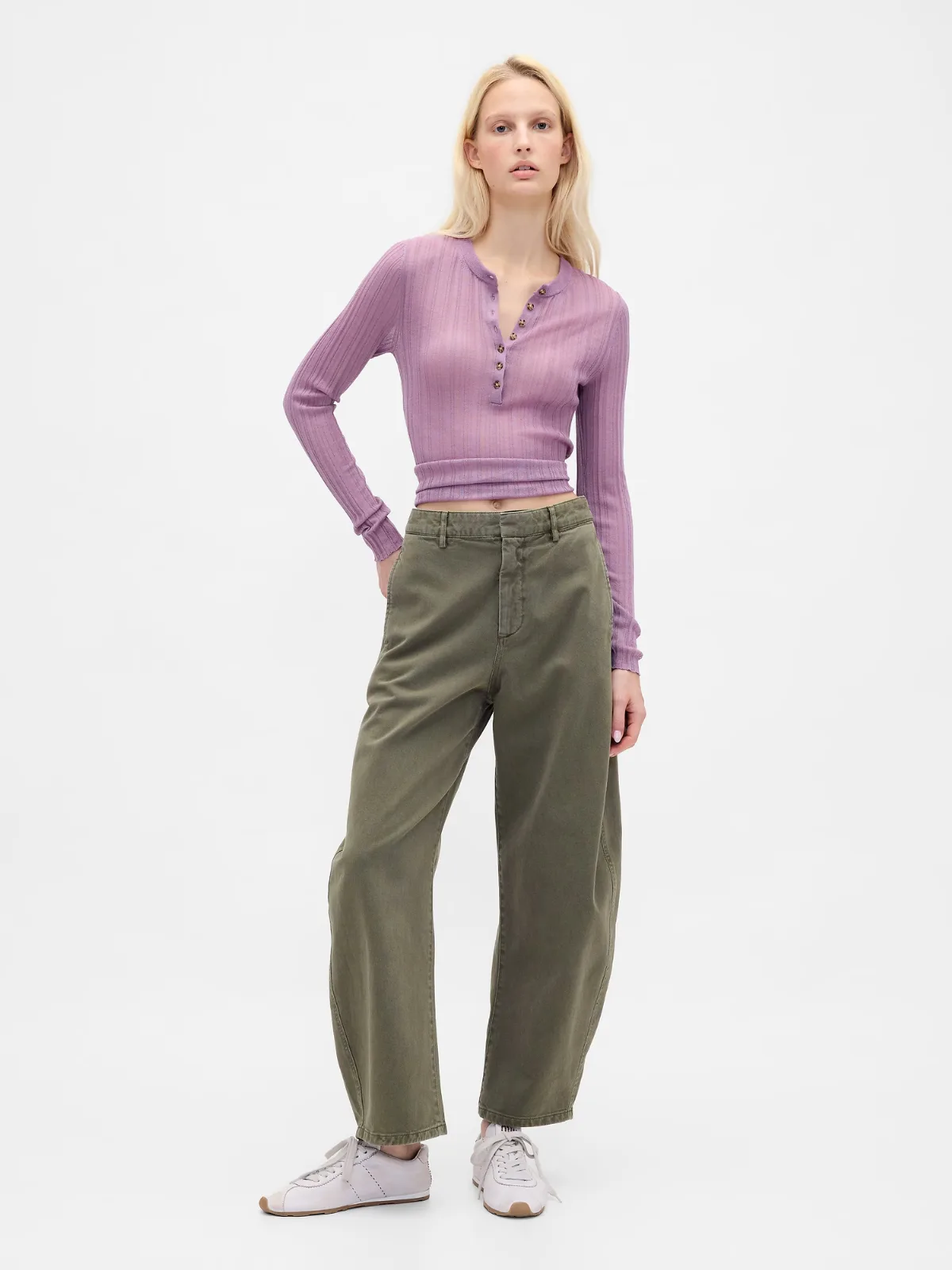 Mid Rise Twill Barrel Pants by Gap