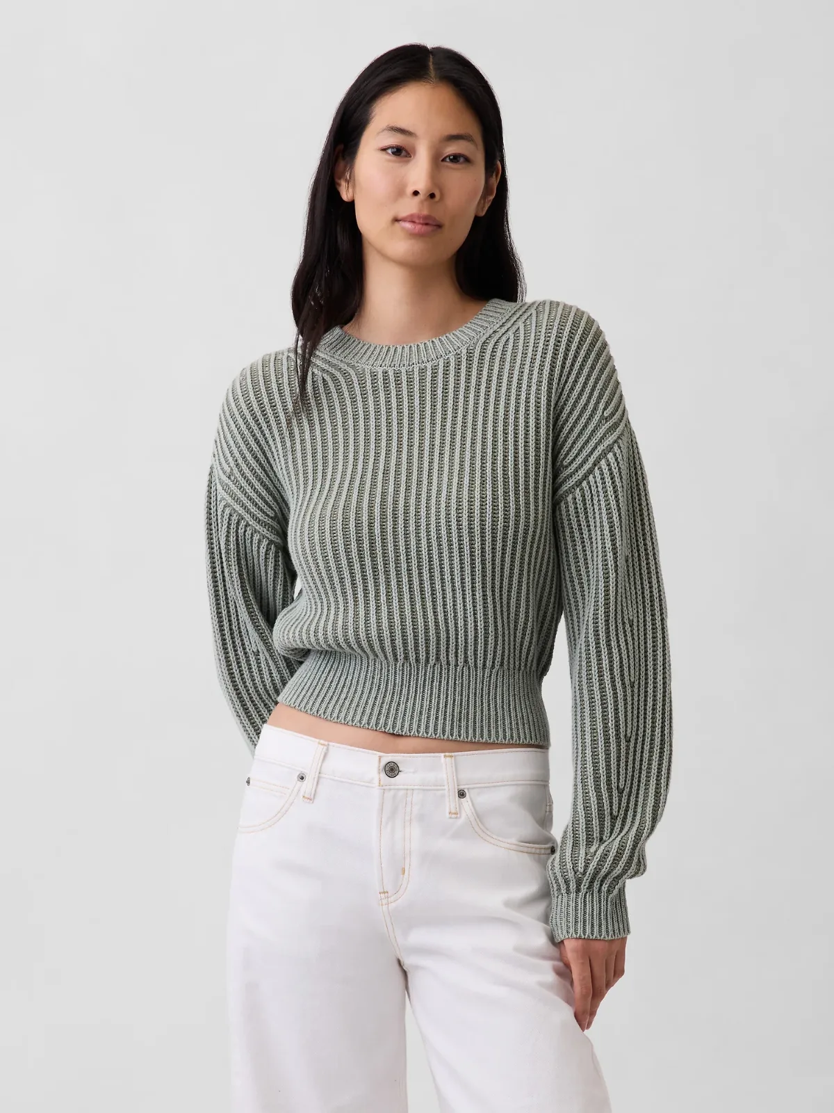 100% Cotton Barrel-Sleeve Crop Sweater by Gap