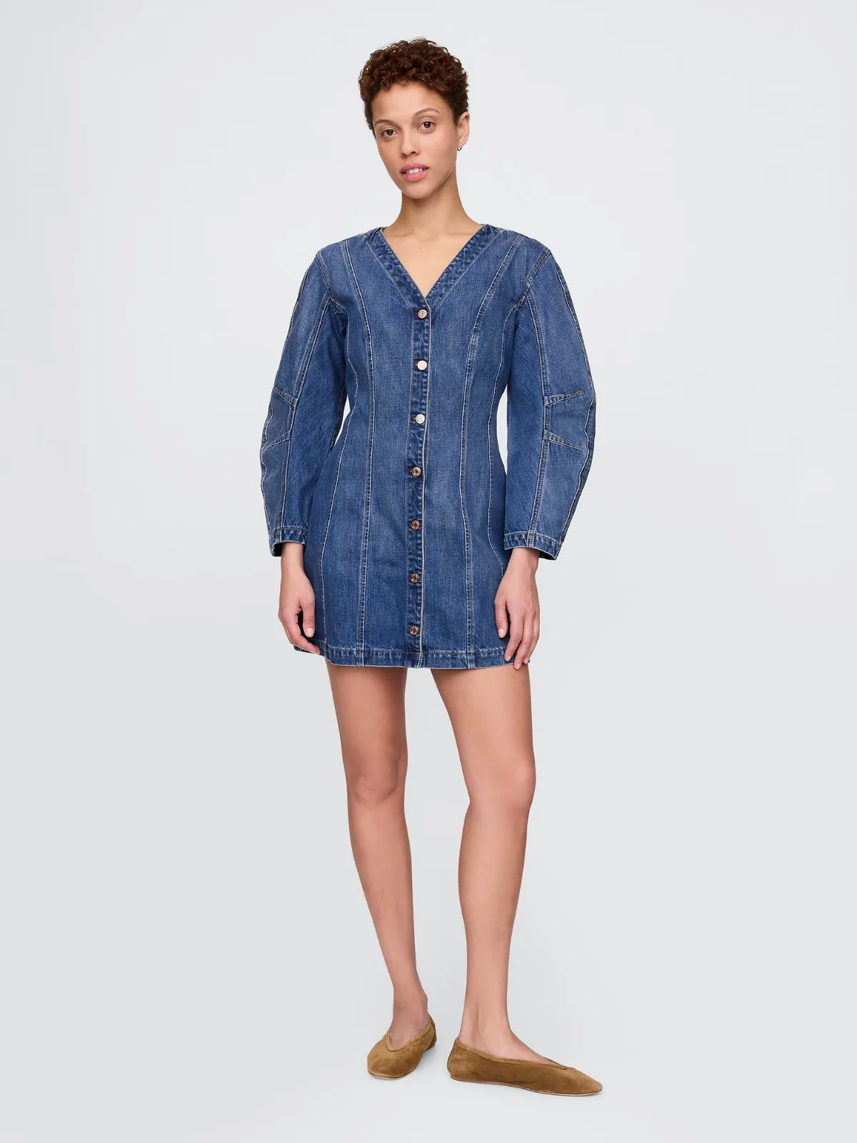 Barrel-Sleeve Denim Mini Dress by Gap