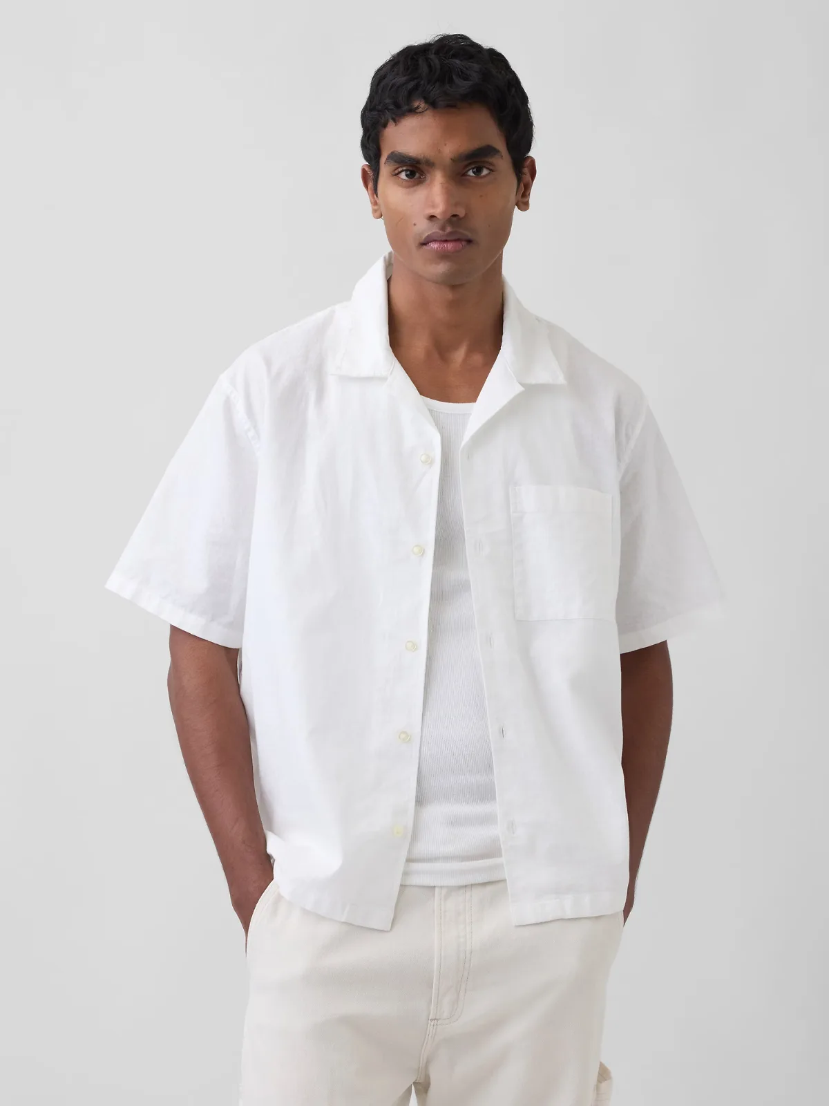 Linen-Cotton Relaxed Straight-Hem Shirt by Gap