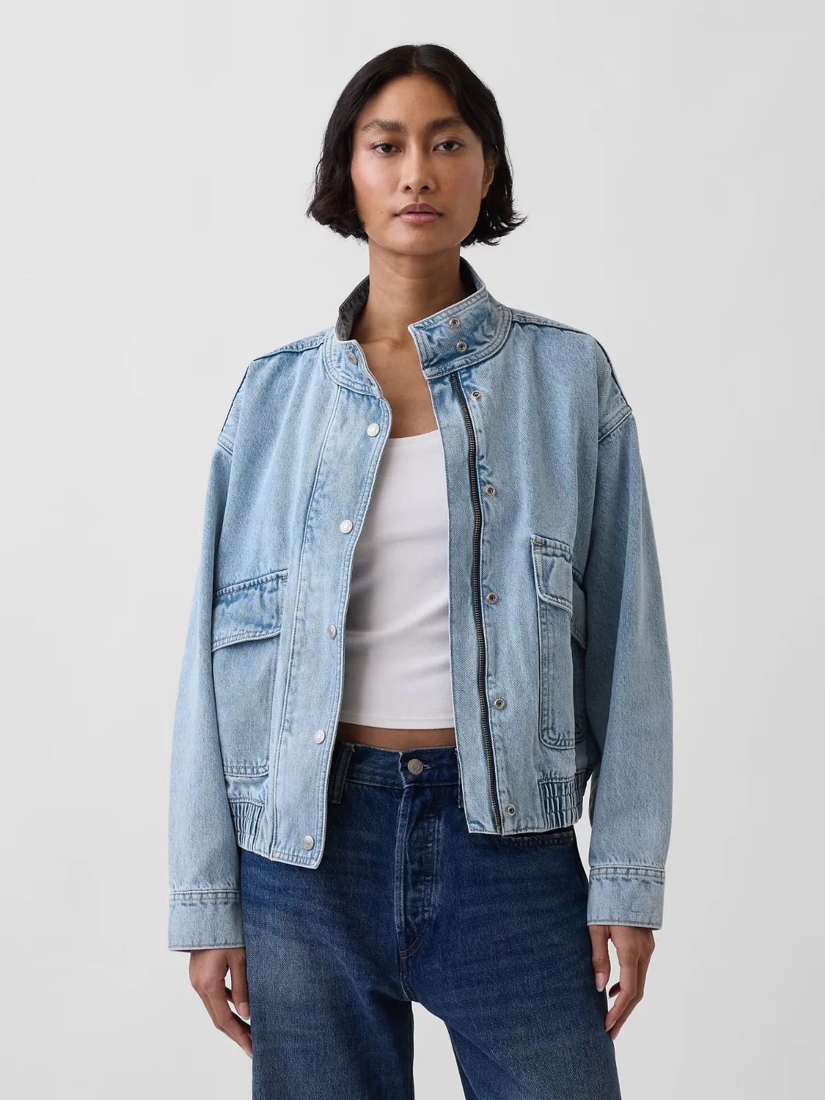 Oversized Denim Bomber Jacket by Gap