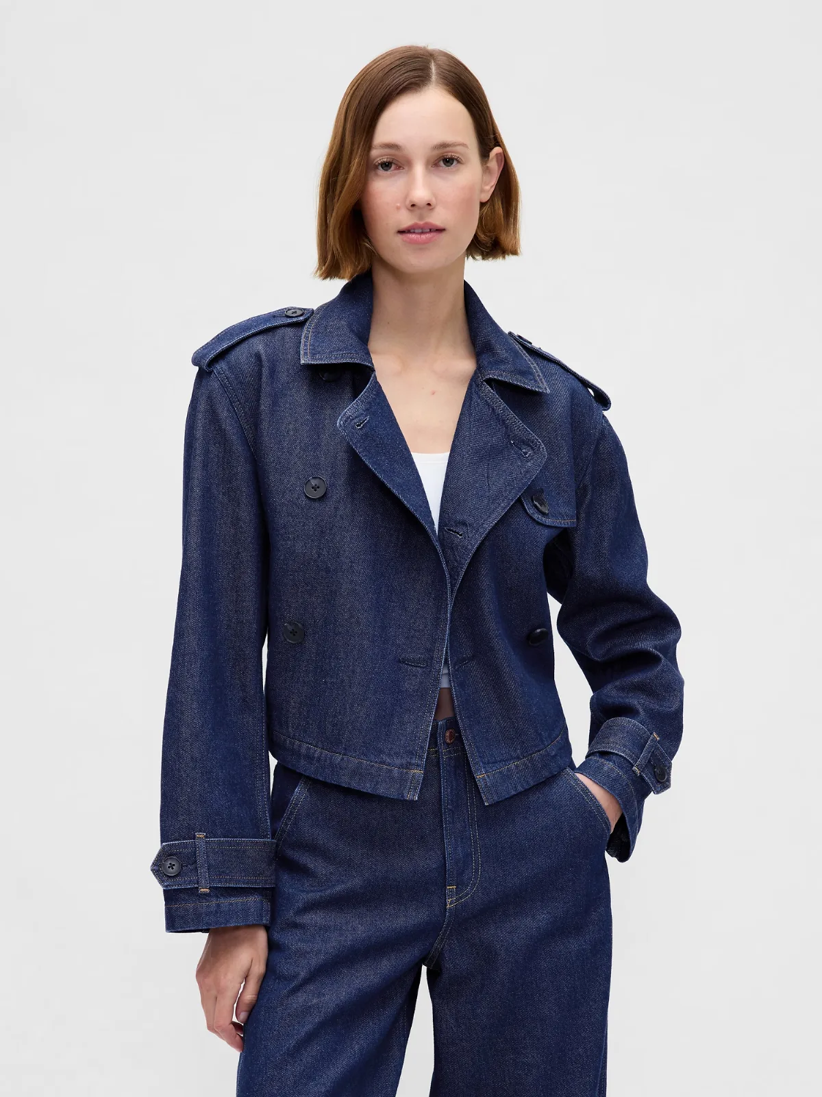 UltraSoft Denim Crop Trench Jacket by Gap