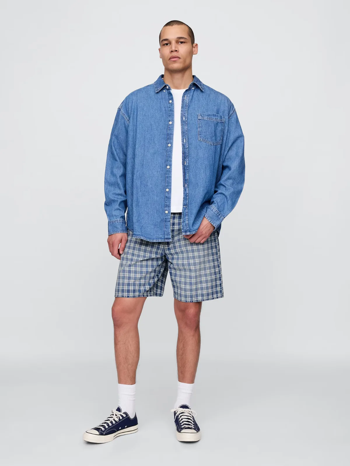 90s Loose Denim Plaid Shorts by Gap