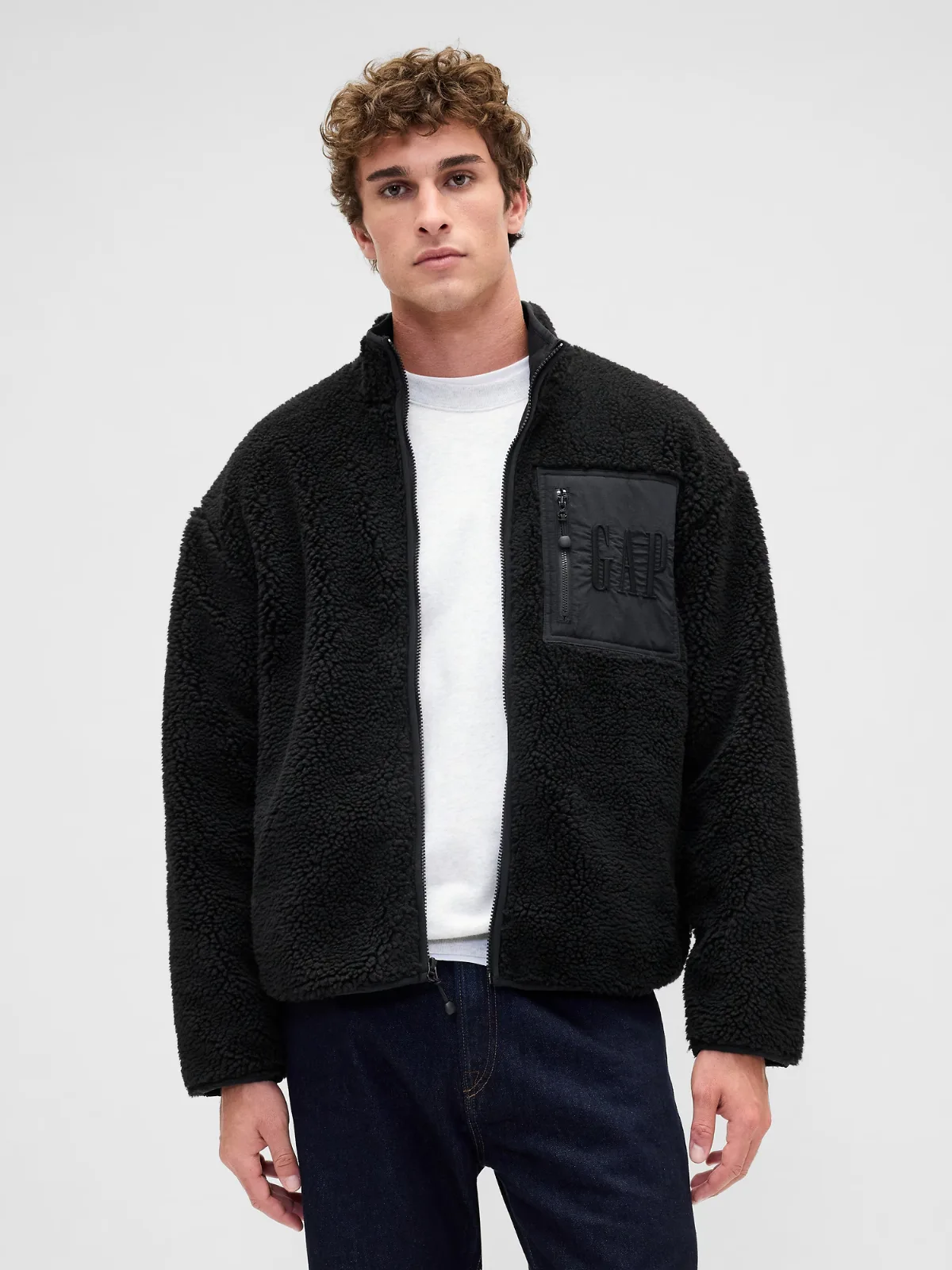 Recycled Sherpa Oversized Logo Zip Jacket by Gap