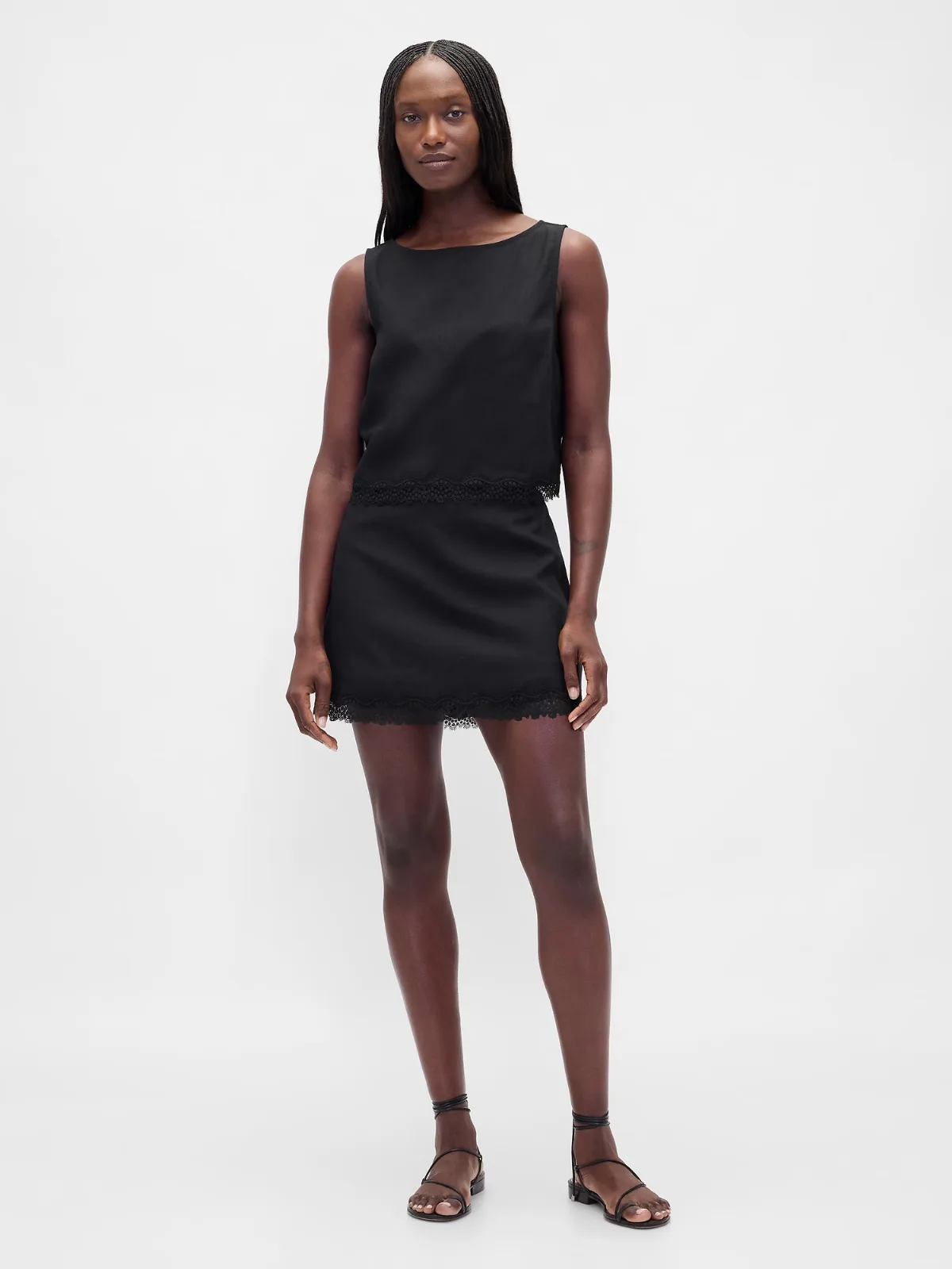 Linen-Blend Lace-Trim Mini Skort by Gap