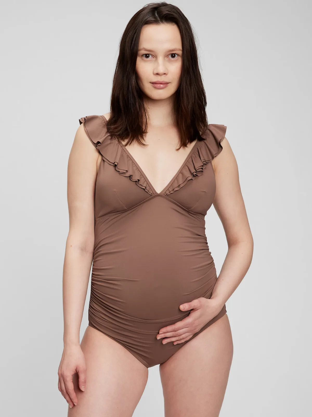 Maternity Recycled Ruffled V-Neck One-Piece Suit by Gap