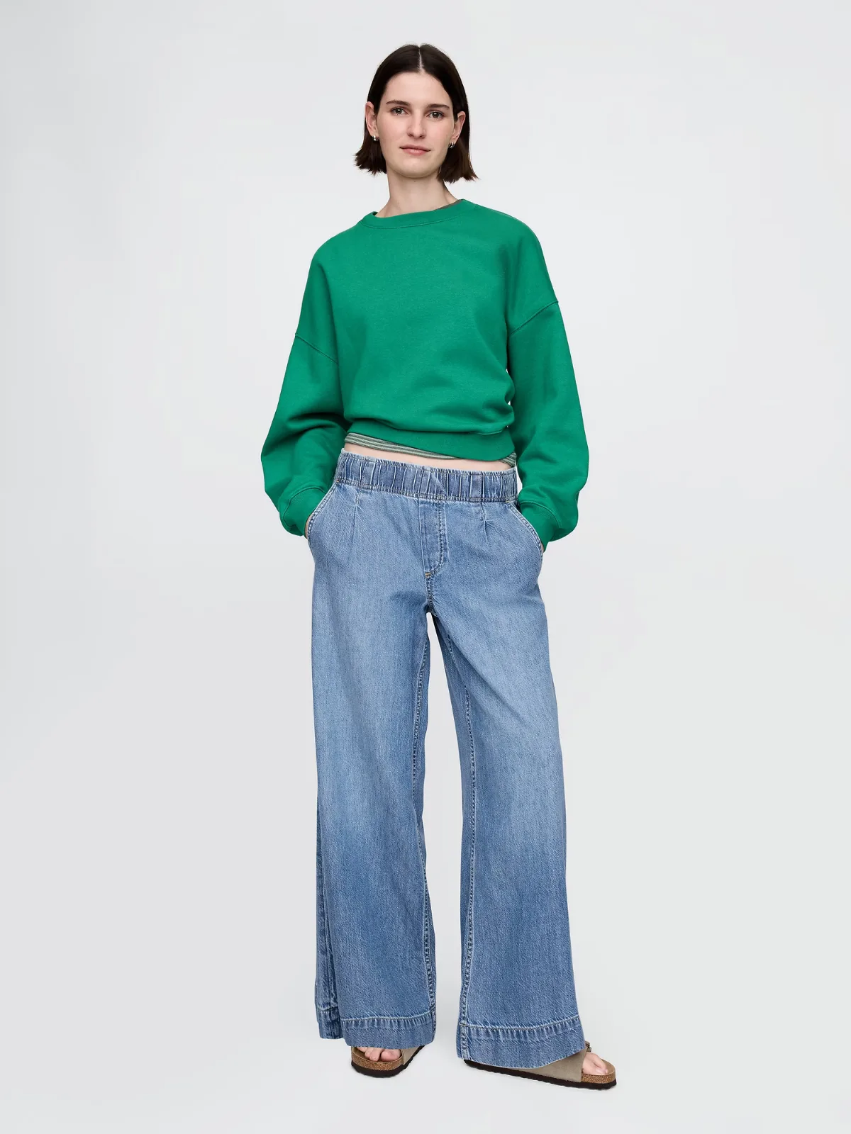 Mid Rise UltraSoft Pleated Easy Baggy Jeans by Gap