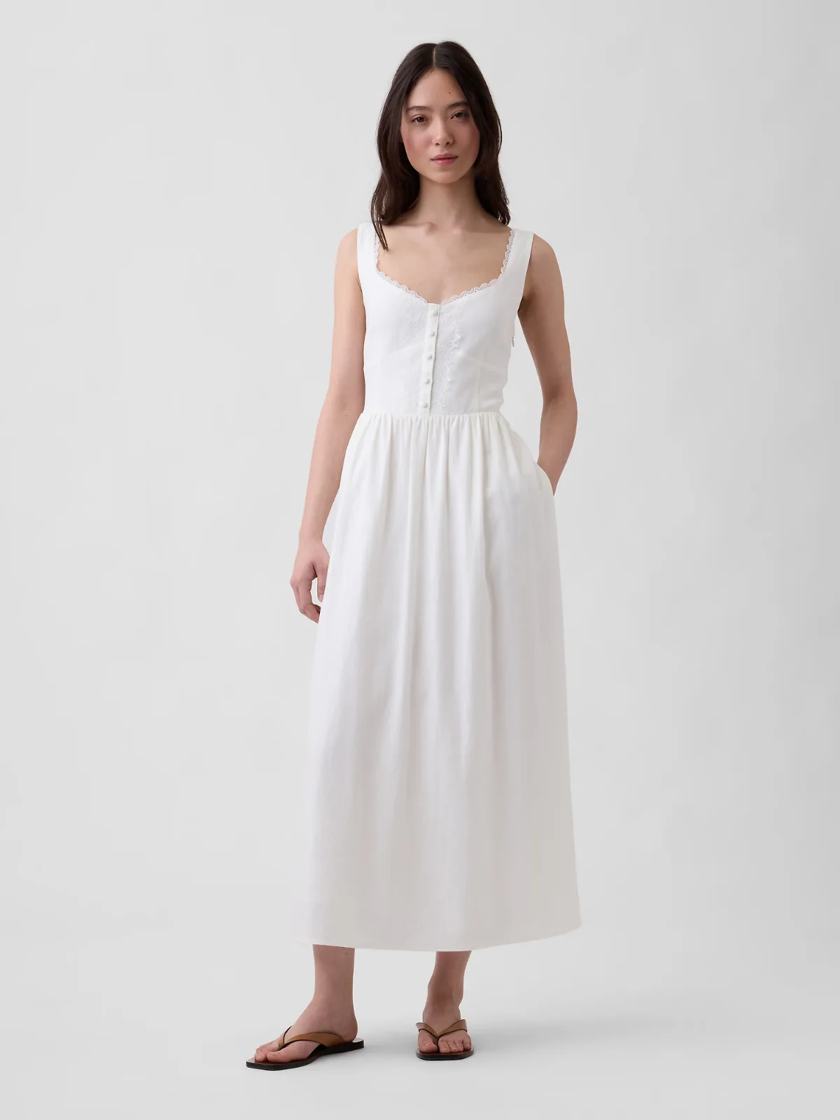 Linen-Blend Lace-Inset Maxi Dress by Gap