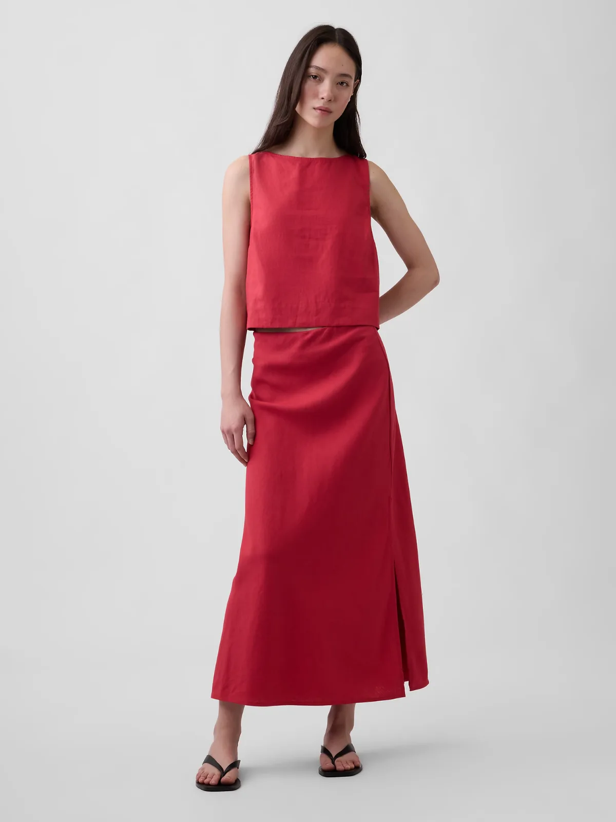 Linen-Blend Maxi Slip Skirt