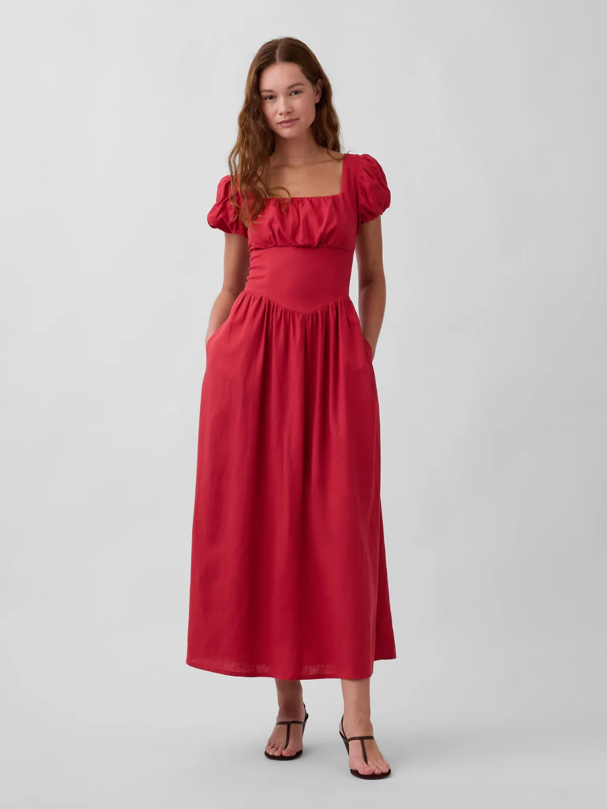 Linen-Blend Drop-Waist Maxi Dress